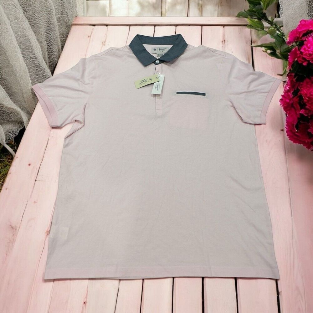 Penguin By‎ Munsingwear Polo Shirt Mens XXL Pink Blue Logo Preppy 100% Cotton